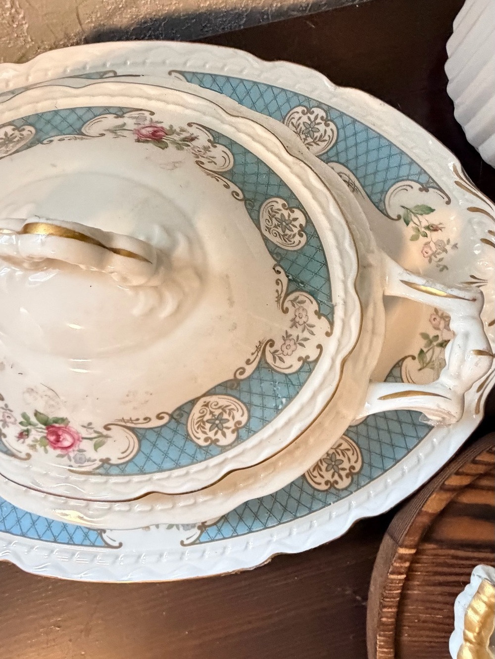 Vintage Royal Jackson / Myott Porcelain Serving Set - 3 Pieces (Blue Floral) - Picture 10 of 16